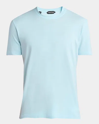 Tom Ford Cotton Blend Crewneck T-shirt In Blue