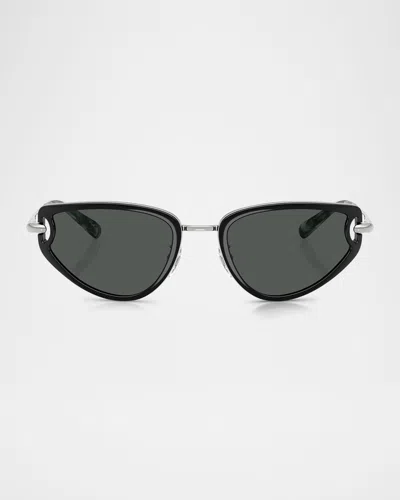 Tory Burch Ty6115 Cat Eye Metal Sunglasses In Black