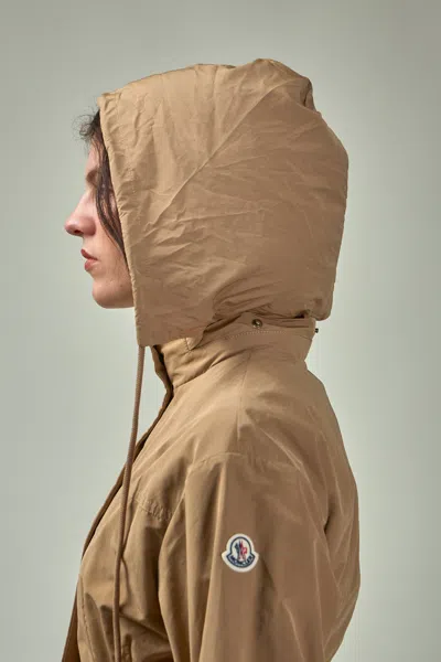 Moncler High-necked Long-sleeved Parka Coat In Beige