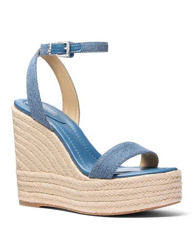 Michael Kors Mandy Wedge Sandal In Denim With Iuta Wedge In Union Wash