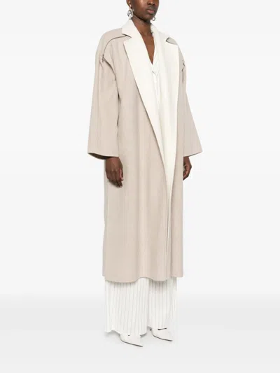 Max Mara Wool Coat With Draped Panel And Contrast Trim In Neutrals