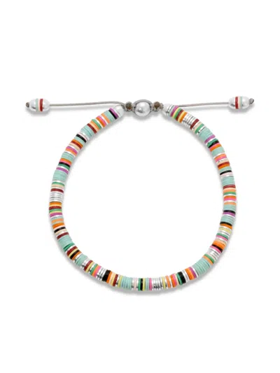 Maor Malli African Disc Bracelet In Lt Blue Mix In Silver