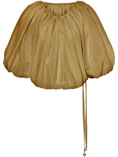 Philosophy Di Lorenzo Serafini Nylon Cropped Blouse Top In Khaki In Neutrals