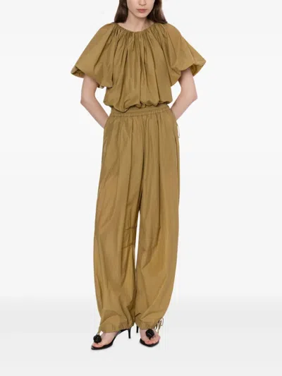 Philosophy Di Lorenzo Serafini Nylon Cropped Blouse Top In Khaki In Neutrals