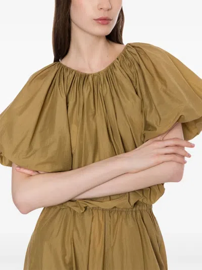 Philosophy Di Lorenzo Serafini Nylon Cropped Blouse Top In Khaki In Neutrals