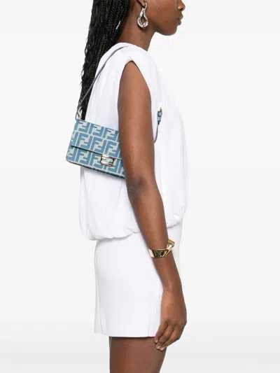 Fendi Women Wallet On Chain Baguette With Shoulder Strap With All-over Ff Motif In Blue