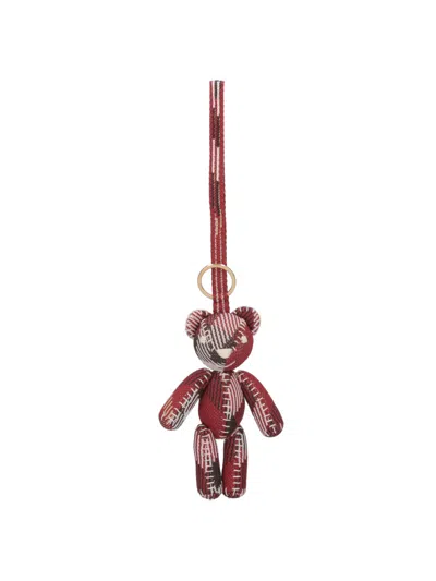 Burberry Fabric Teddy Bear Keyring Case In Red