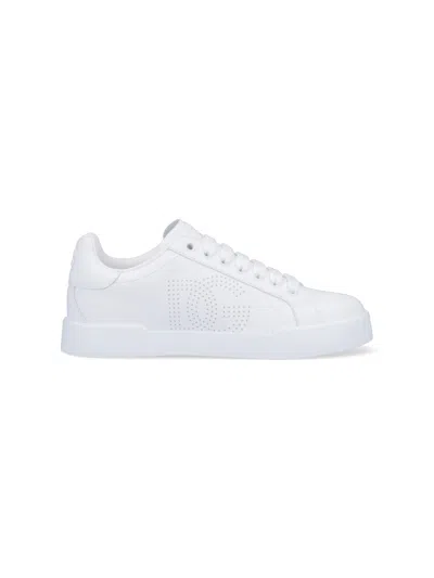 Dolce & Gabbana Portofino Low-top Leather Sneakers With Lateral Monogram In Neutral