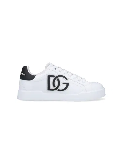 Dolce & Gabbana Portofino Logo-tag Leather Sneakers In White