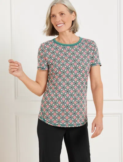 Talbots Plus Size - Supersoft Jersey Short Sleeve T-shirt - High Tide Tile - Heritage Green - 1x  In Heritage Green