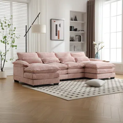 Streamdale Furniture Chenille Sofa With Sponge Filling, Wood Frame, U-shaped Oversized Four-seater