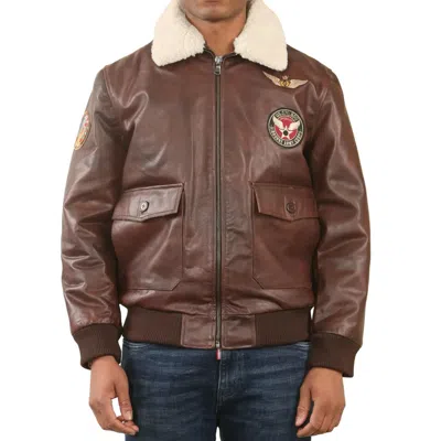 Truclothing Cowhide Aviator Bomber Leather Jacket In Brown