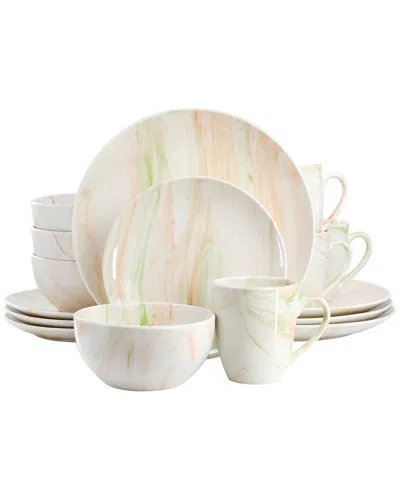 Elama Fine Marble Multi 16pc Porcelain Dinnerware Set In Orange