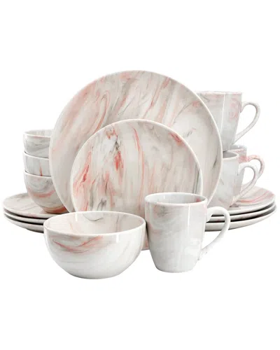 Elama Fine Marble 16 Piece Porcelain Dinnerware Set In Red