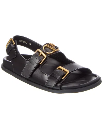 Valentino Garavani 'vlogo Locker' Flat Sandals With Gold-tone Hardware In Black