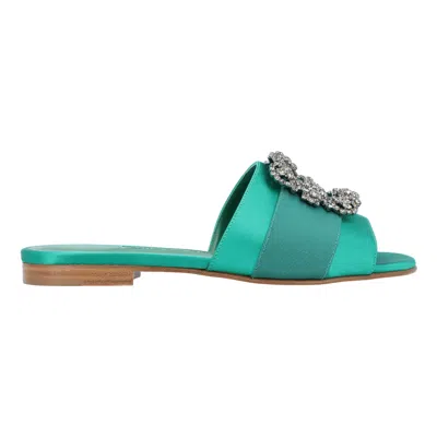 Manolo Blahnik Martamod Satin Sandal In Green
