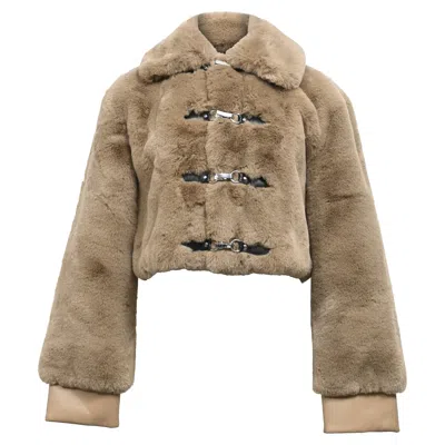 Rotate Birger Christensen Cropped Faux-fur Jacket In Brown Polyester In Brown