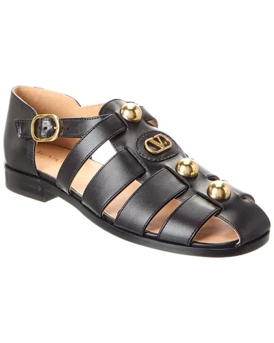 Valentino Garavani Vlogo Stud Leather Fisherman Sandals In Black