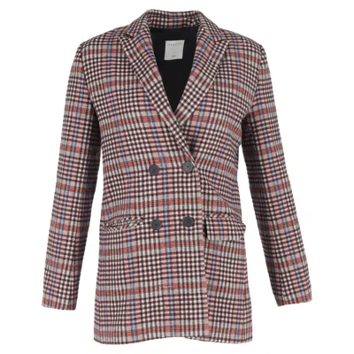 Sandro Plaid Double-breasted Blazer In Multicolor Wool In Multi