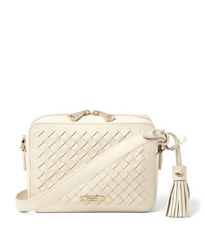 Aspinal Of London Leather Slot Weave Camera Bag In Ivory