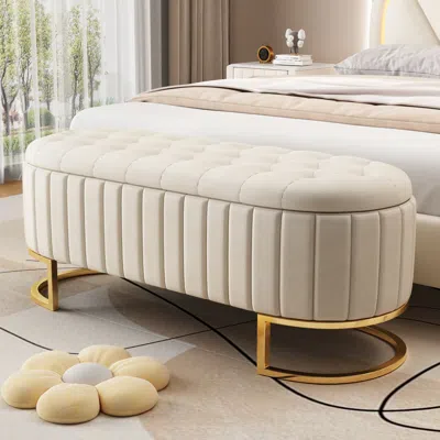 Streamdale Furniture Streamdale Velvet Upholstered Ottoman Storage Bench, Button-tufted