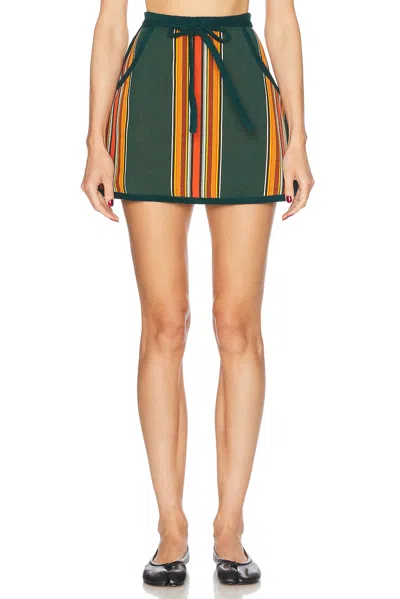 Bode Parakeet Stripe Skirt In Green Multi