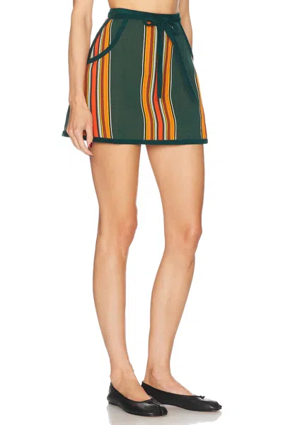 Bode Parakeet Stripe Skirt In Green Multi