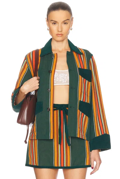 Bode Parakeet Stripe Craft Jacket In Green Multi