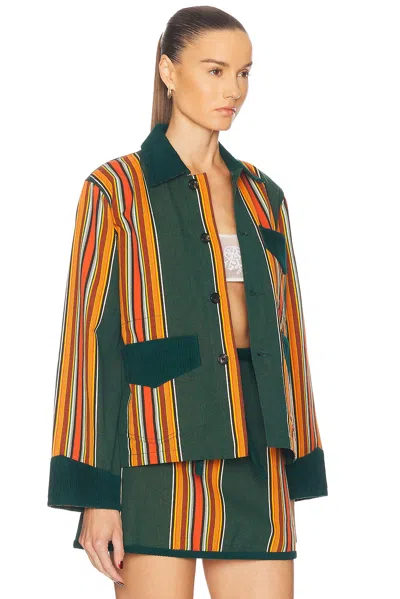 Bode Parakeet Stripe Craft Jacket In Green Multi