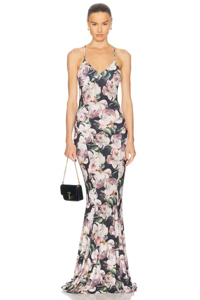 Norma Kamali Low Back Slip Fishtail Gown In Peony