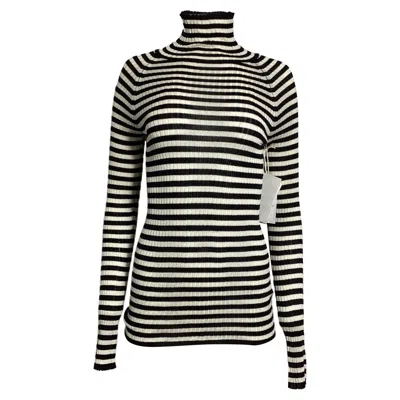 Khaite Striped Turtleneck Sweater In Black And White Silk In Multi