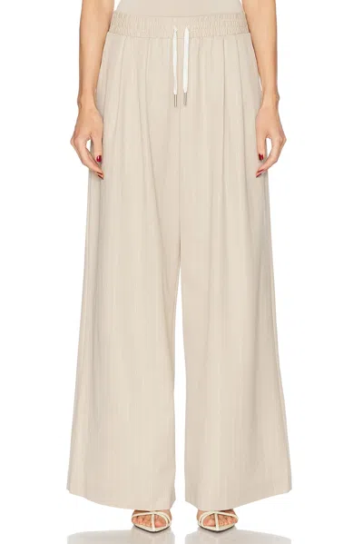 St Agni Pinstripe Wool Drawstring Pant In Latte