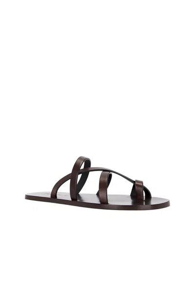 Saint Laurent Culver Flat Sandal In Ultra Dark Brown