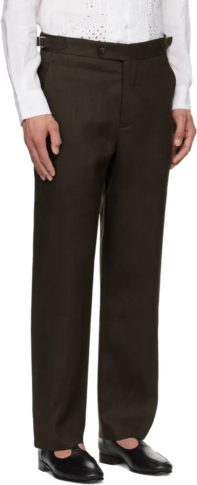 Bode Brown Lightweight Linen Side-buckle Trousers In Brown Black