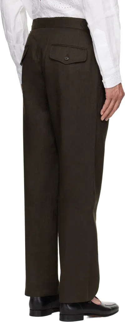 Bode Brown Lightweight Linen Side-buckle Trousers In Brown Black
