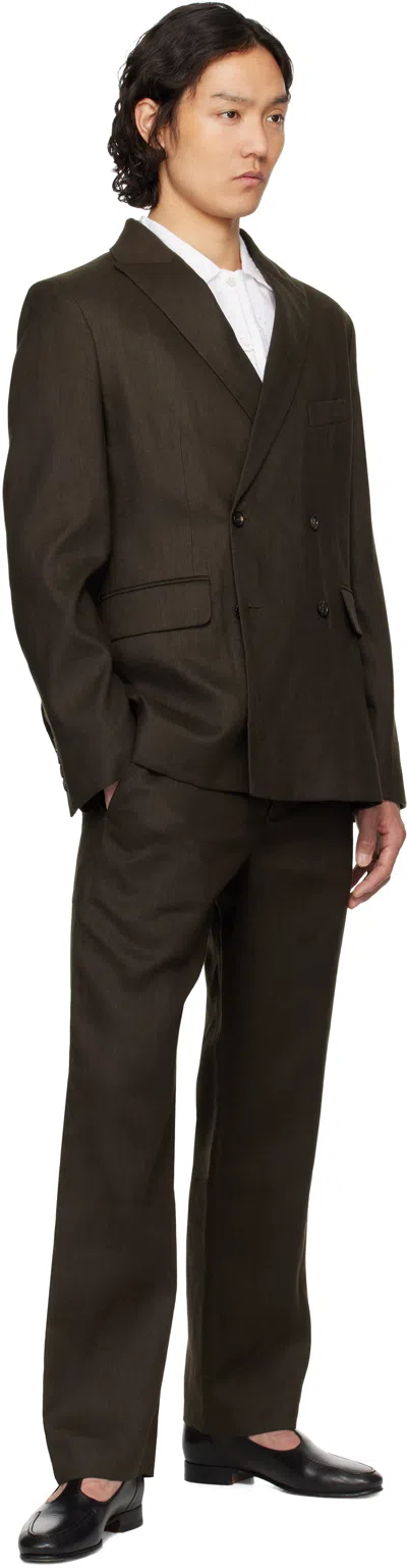 Bode Brown Lightweight Linen Side-buckle Trousers In Brown Black