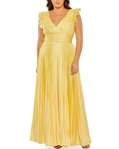 Mac Duggal Flutter Sleeve Pleated V-neck Plus Size Gown In Yellow
