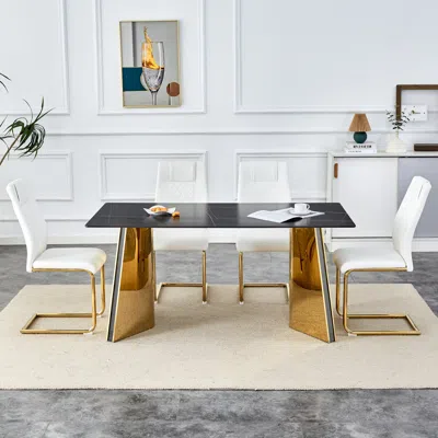 Streamdale Furniture Streamdale Sintered Stone Texture Table With Metal Butterfly Legs And Pu Chairs