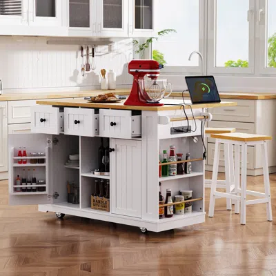 Streamdale Furniture Streamdale 53" Kitchen Island With Bar Stools & Storage