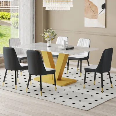 Streamdale Furniture Streamdale Snow Mountain Dining Set 71" Glass Table & 6 Chairs