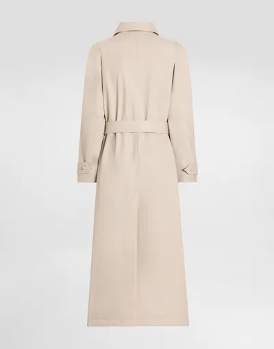 Dolce & Gabbana Cotton Blend Drill Long Trench Coat In Beige