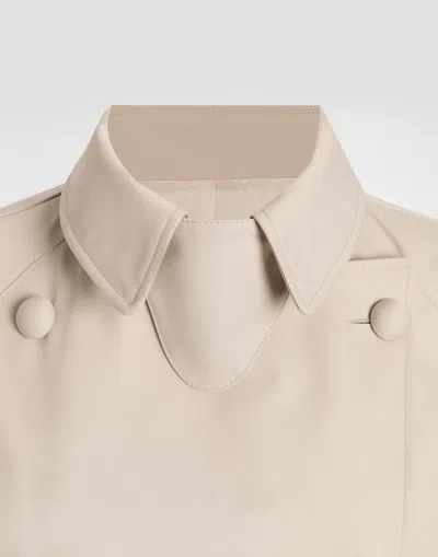 Dolce & Gabbana Cotton Blend Drill Long Trench Coat In Beige