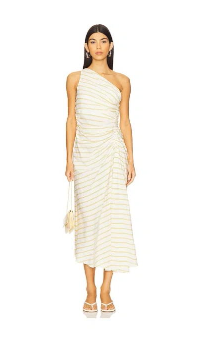 A.l.c Carolyn Striped One-shoulder Midi Dress In Yellow