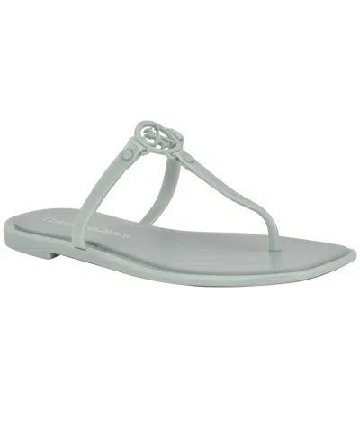 Calvin Klein Women's Edhen Logo T-strap Flat Jelly Sandals In Light Sage Green