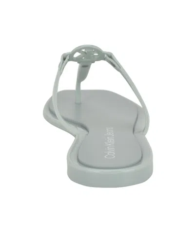 Calvin Klein Women's Edhen Logo T-strap Flat Jelly Sandals In Light Sage Green