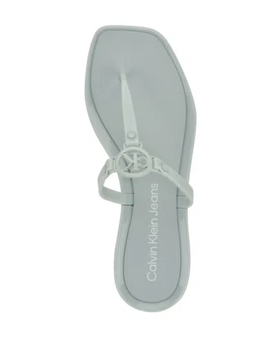 Calvin Klein Women's Edhen Logo T-strap Flat Jelly Sandals In Light Sage Green