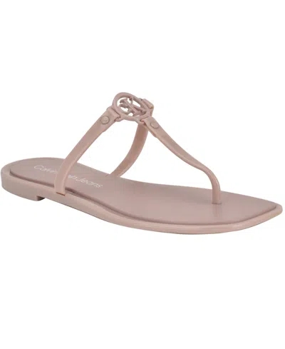 Calvin Klein Women's Edhen Logo T-strap Flat Jelly Sandals In Light Dusty Pink