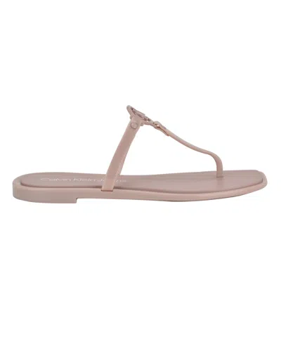 Calvin Klein Women's Edhen Logo T-strap Flat Jelly Sandals In Light Dusty Pink