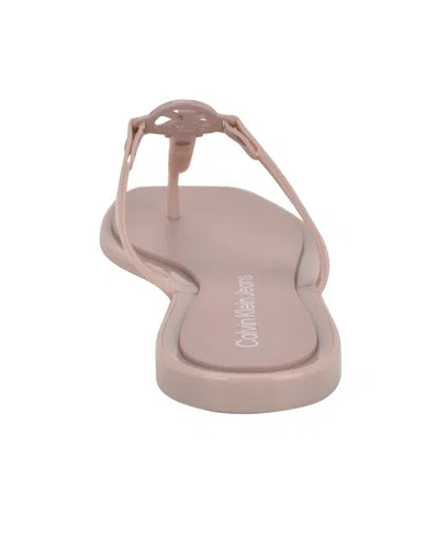 Calvin Klein Women's Edhen Logo T-strap Flat Jelly Sandals In Light Dusty Pink
