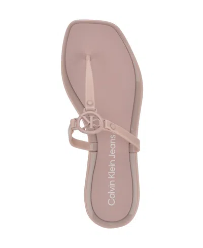 Calvin Klein Women's Edhen Logo T-strap Flat Jelly Sandals In Light Dusty Pink